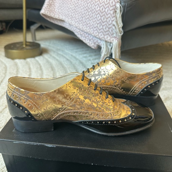 CHANEL Women’s Gold and Black Oxford Shoes - Picture 4 of 14